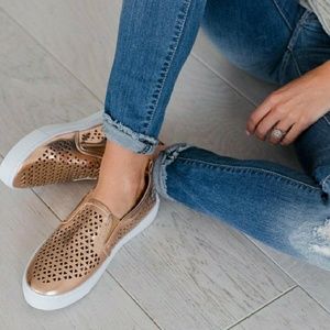 Metallic Rose Gold Cutout Shoes